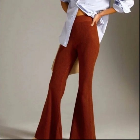 Anthropologie Pants - Pilcro Anthropologie L NWT Ochre Rust Knit Sweater Flare Bell Bottom Pants